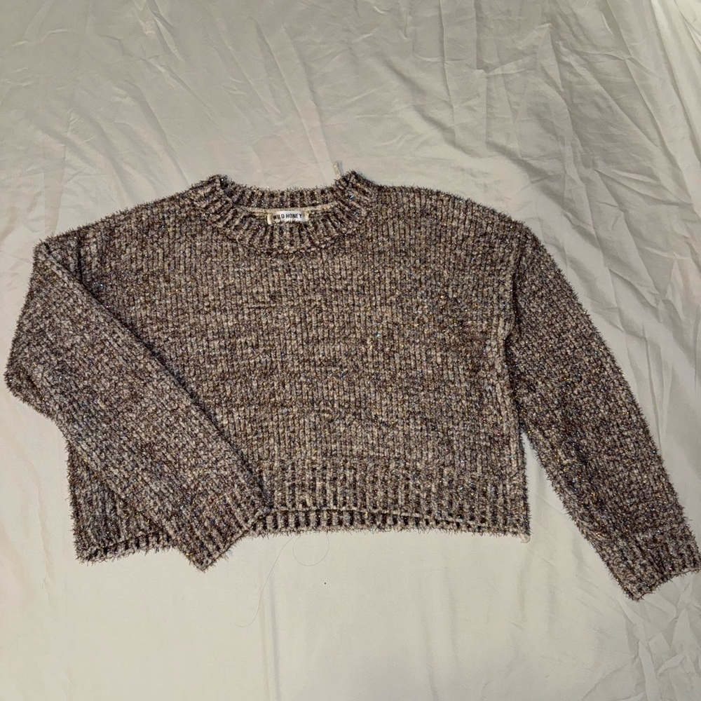 Sparkly Crew Neck Sweater with Relaxed Fit